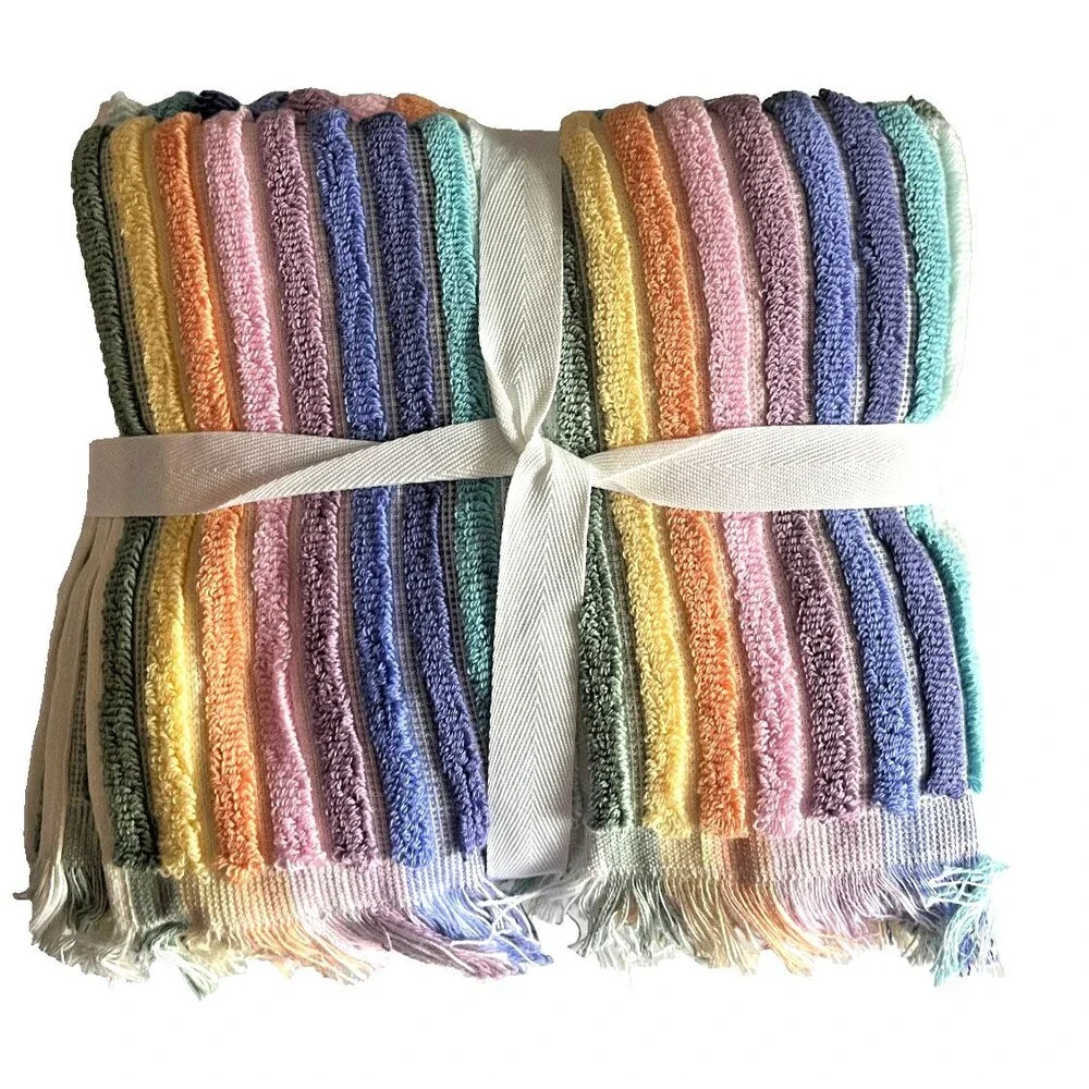 Rachel Zoe Rainbow Pride Striped 2 Bath 2 Hand Towels Set of 4 Fringed Dorm Room